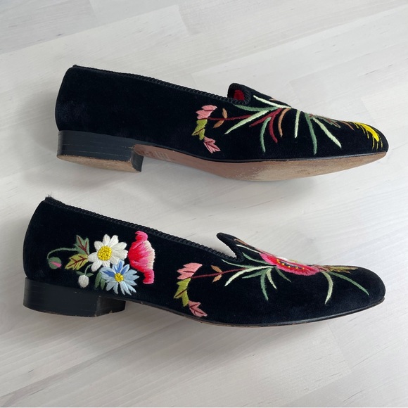 BERK Burlington Arcade London Black Velvet Floral Embroidered Loafer Shoe - Picture 3 of 11